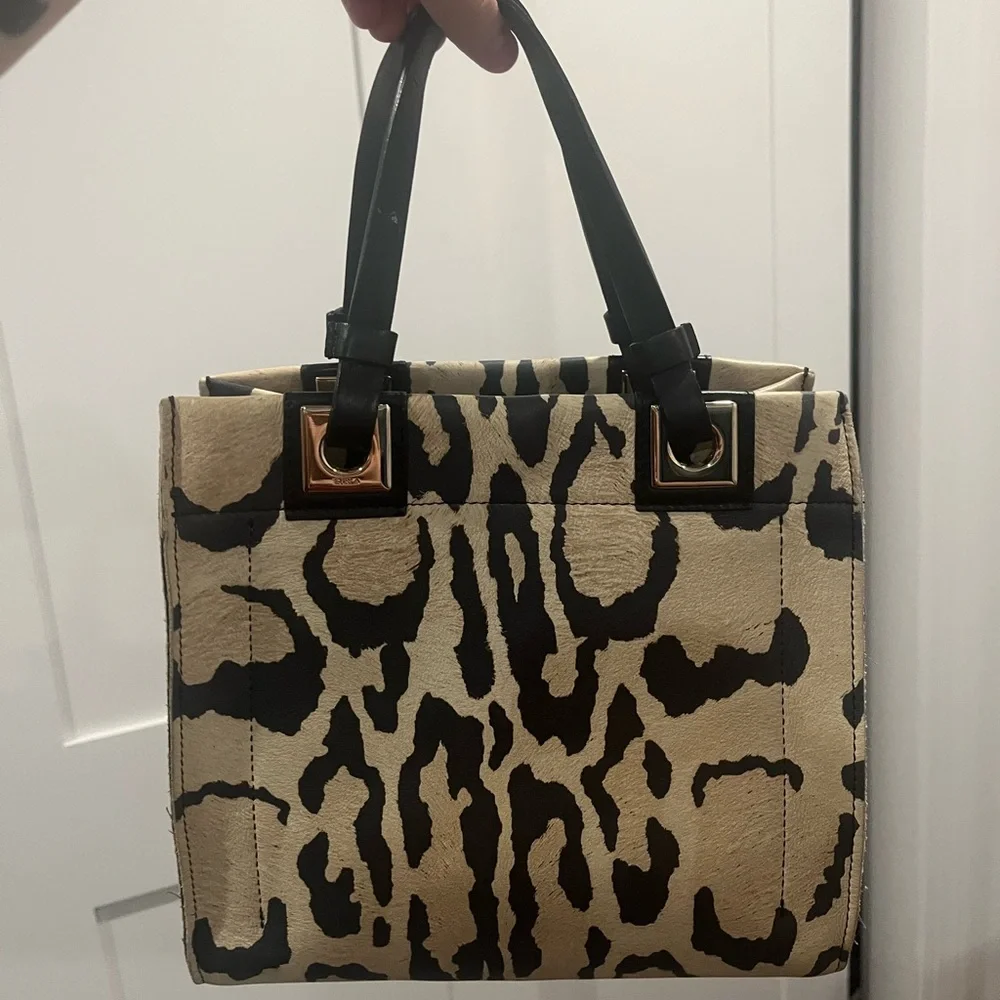 Furla Leopard Print Tote Bag - Black and Tan. Peeling inside***READ